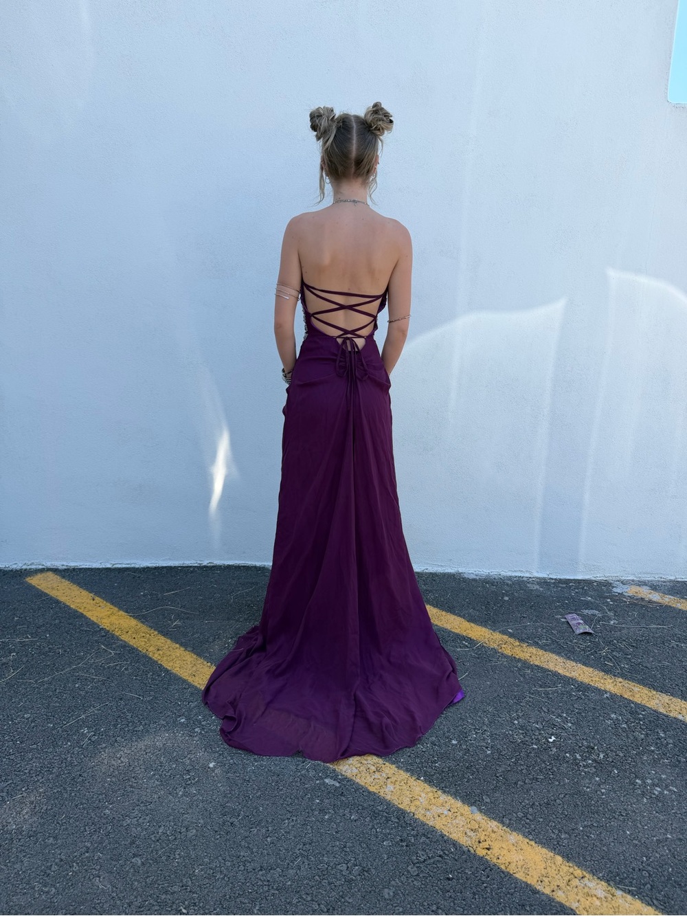 Strappy Back Purple Evening Dress